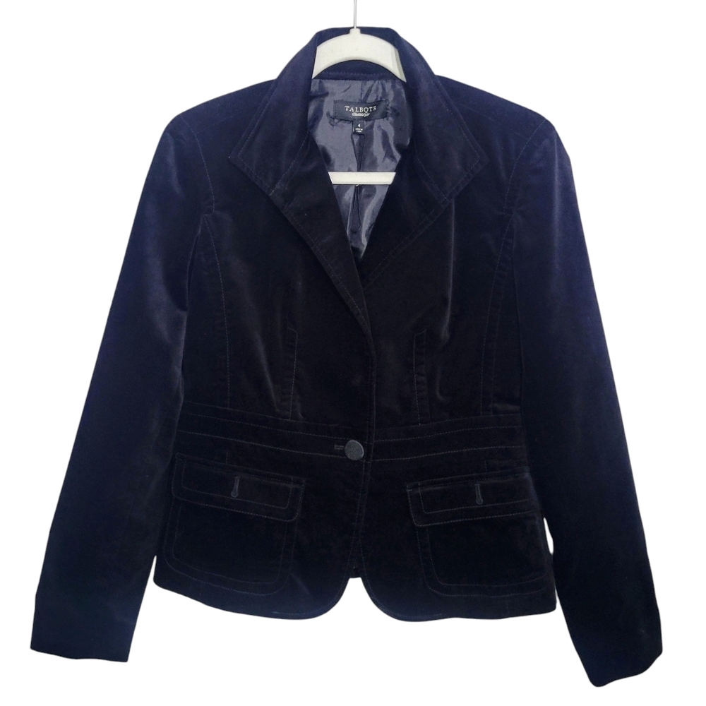 Talbots Women's Modern Velveteen Blazer Black Size 4 NWOT office dressy capsule